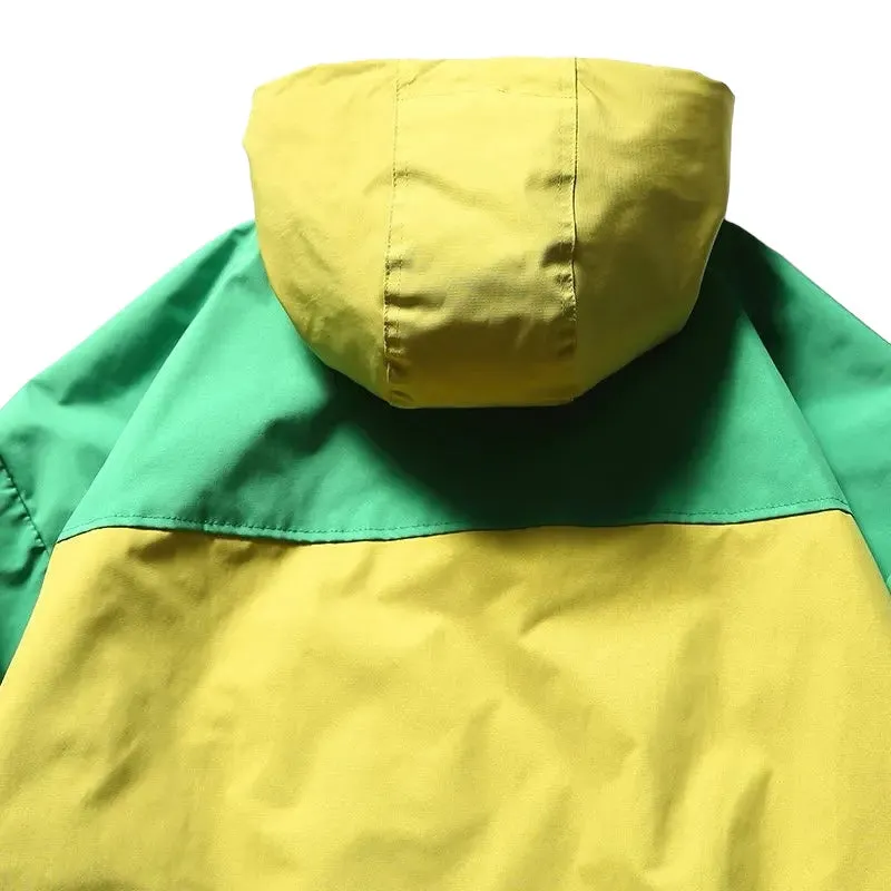 Hooded color block windbreaker