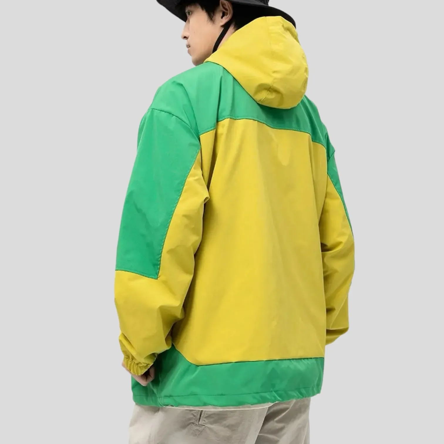 Hooded color block windbreaker