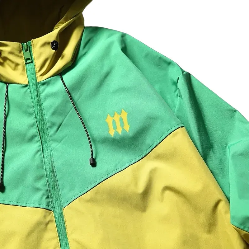 Hooded color block windbreaker