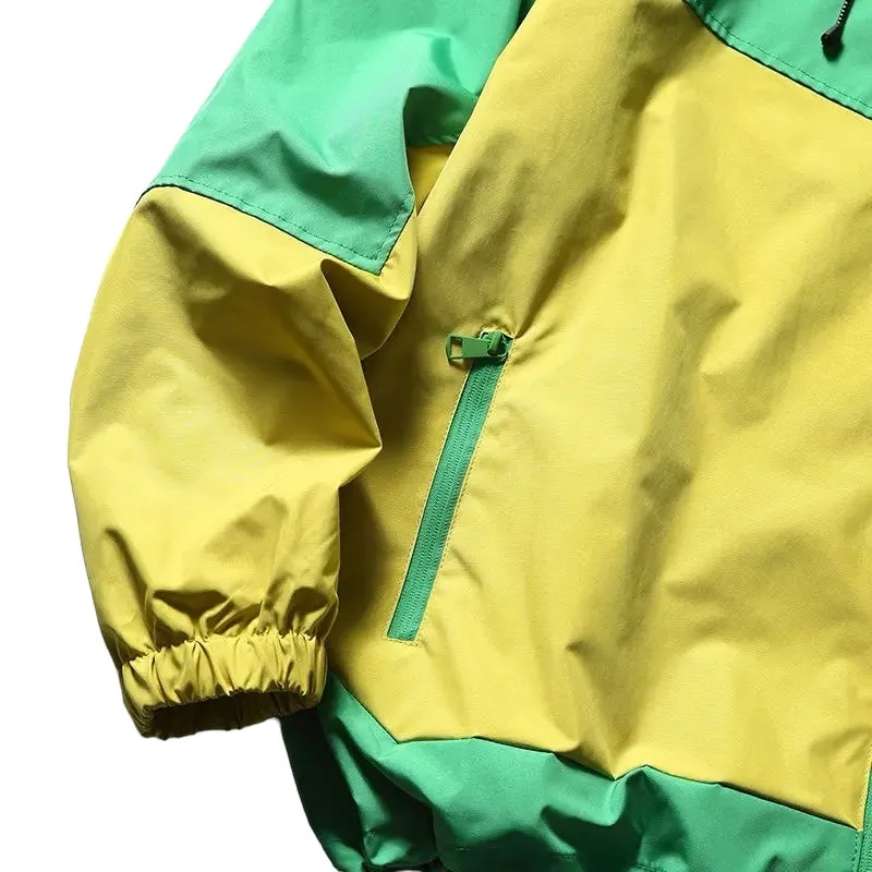 Hooded color block windbreaker