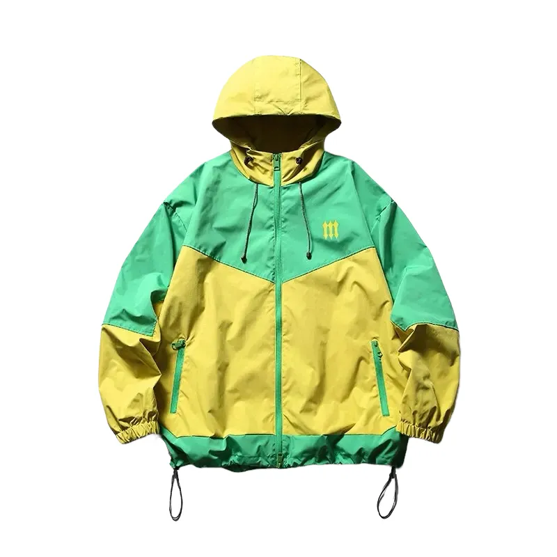 Hooded color block windbreaker