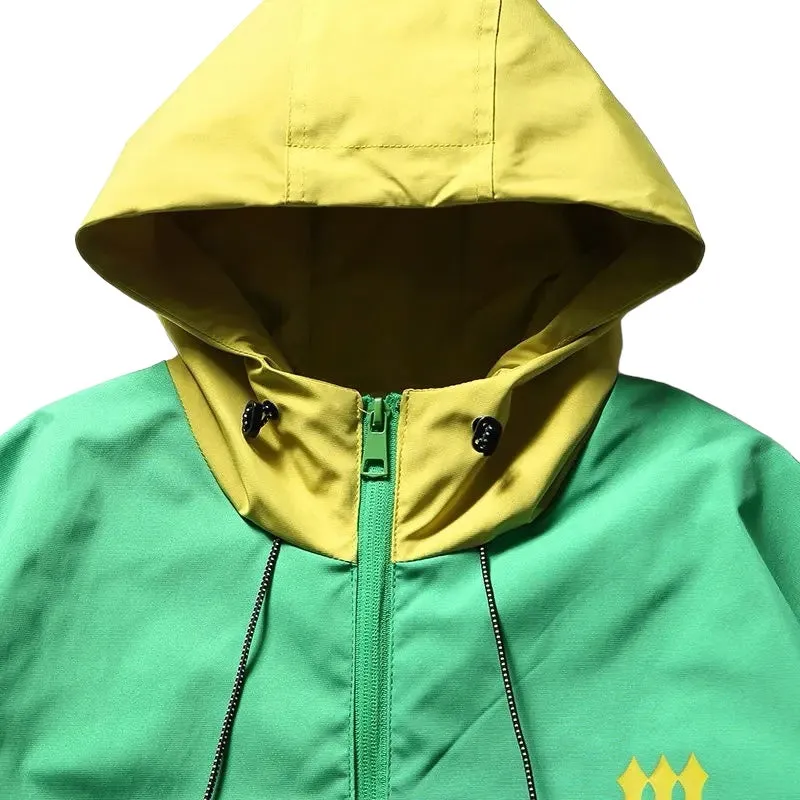 Hooded color block windbreaker