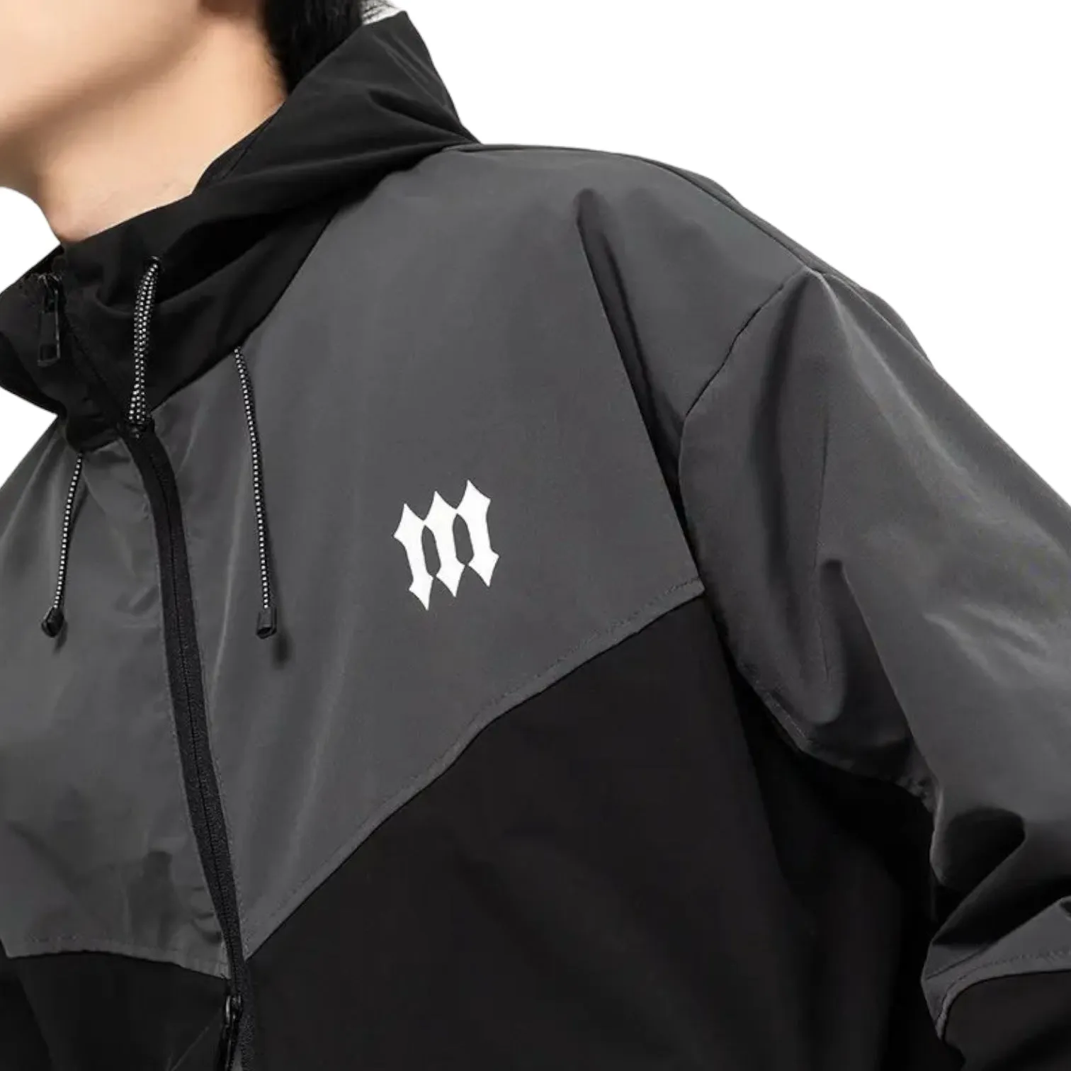 Hooded color block windbreaker