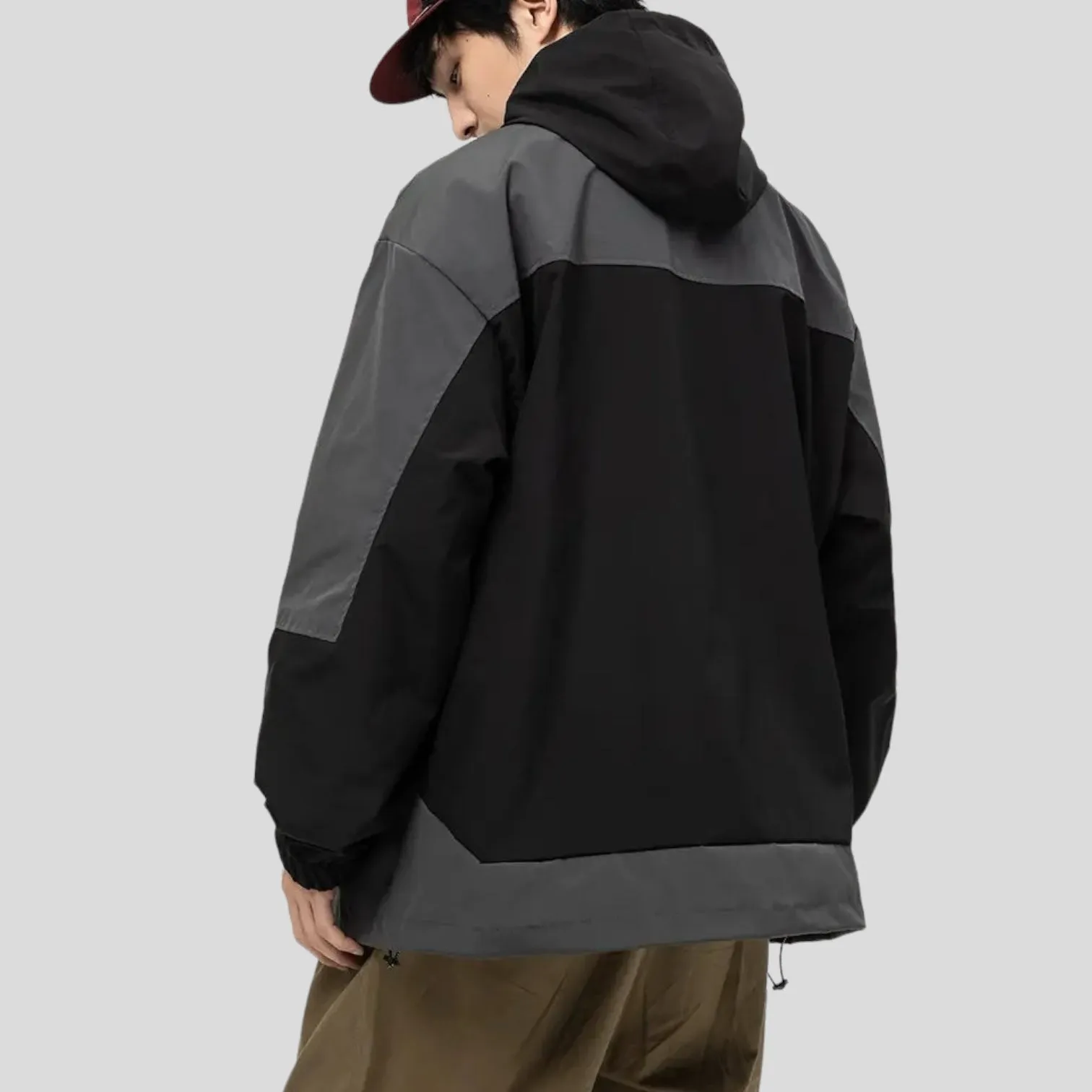 Hooded color block windbreaker