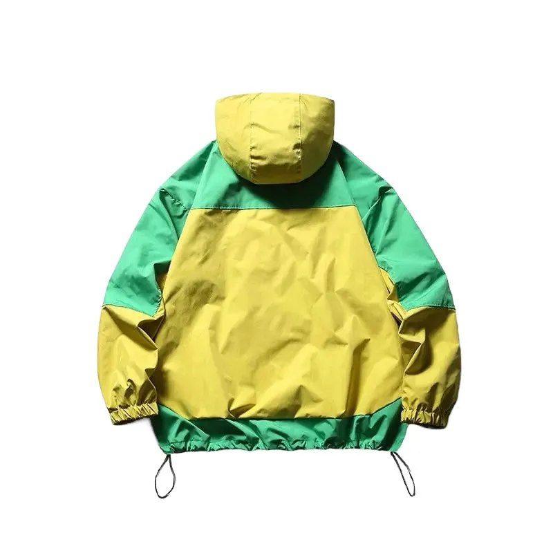 Hooded color block windbreaker