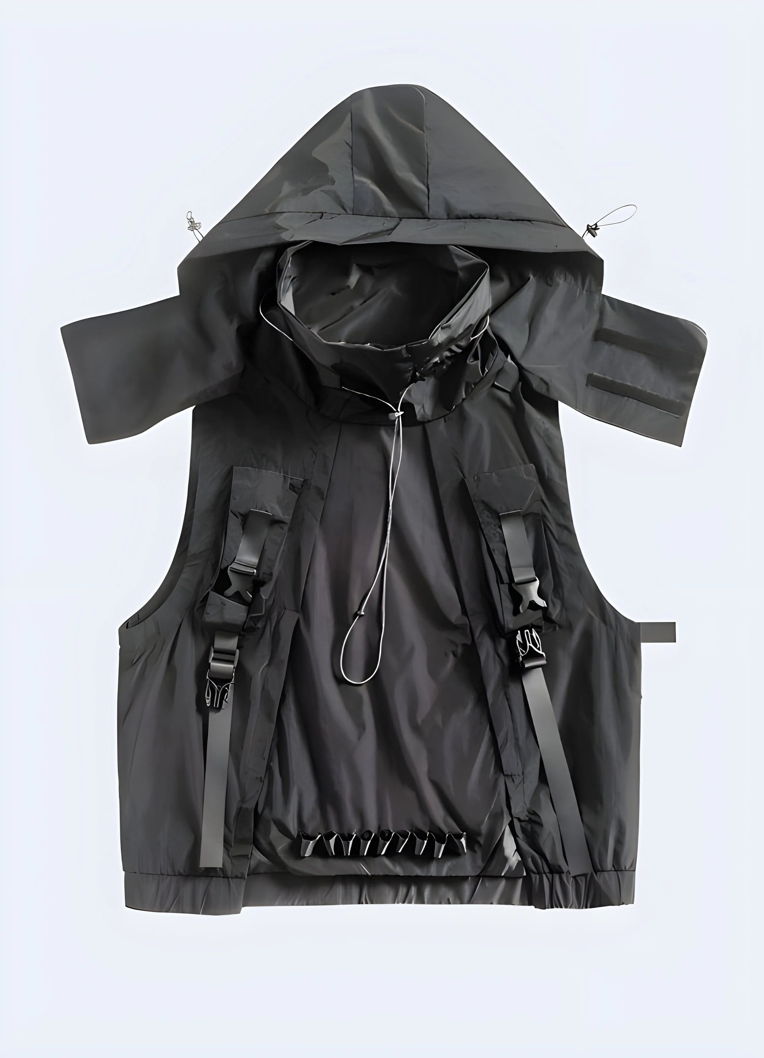 Hooded Vest Jacket Front Straps