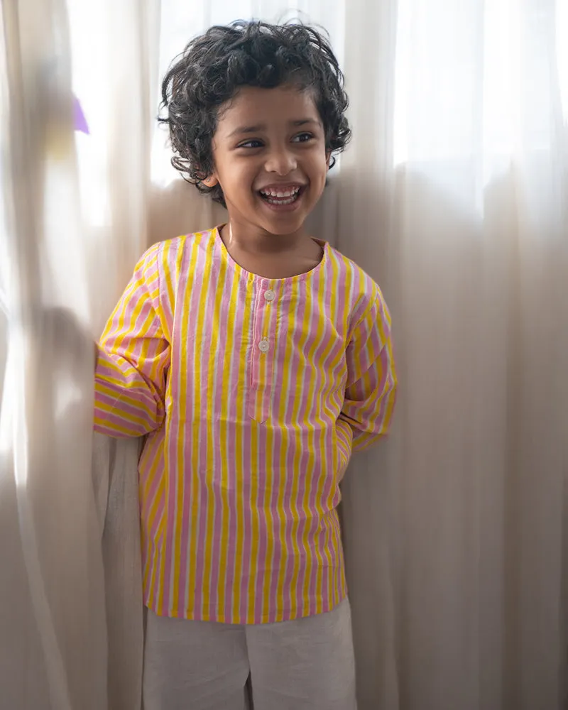 ‘I want to be like grandpa’ kurta - Set of 2 in stripes