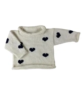 Ivory and Navy All Over Hearts Roll Neck Sweater