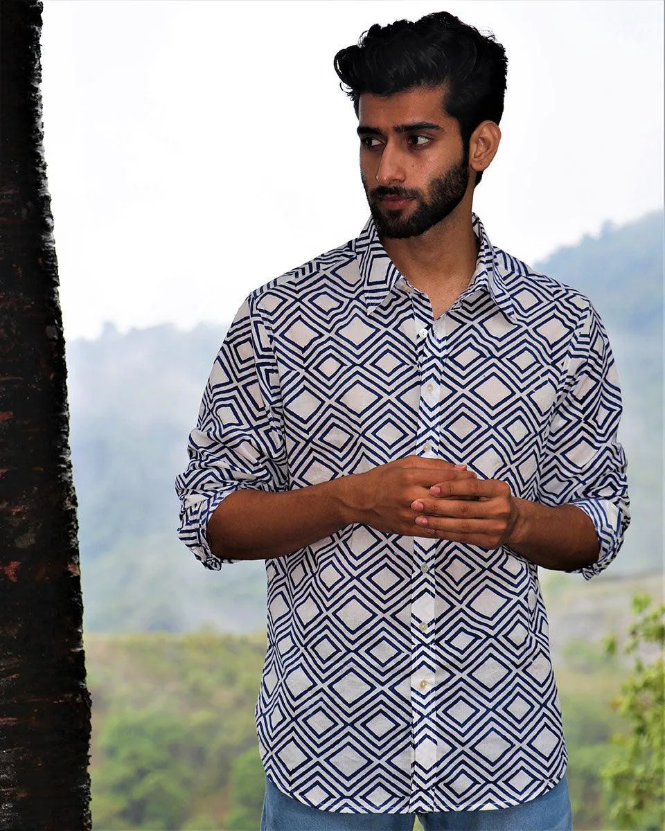 Ivory Block Printed Cotton Shirt