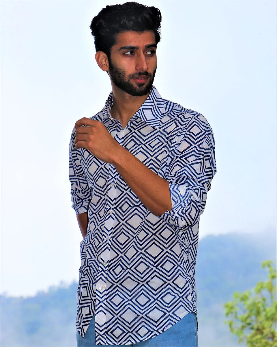 Ivory Block Printed Cotton Shirt