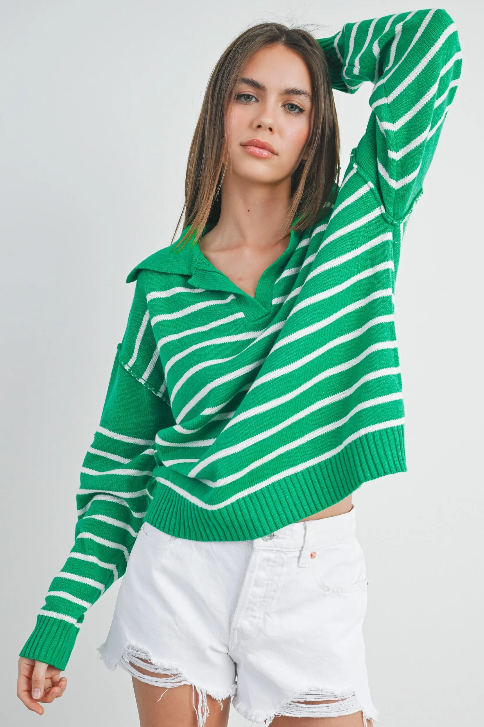 JOHNNY COLLAR STRIPED SWEATER