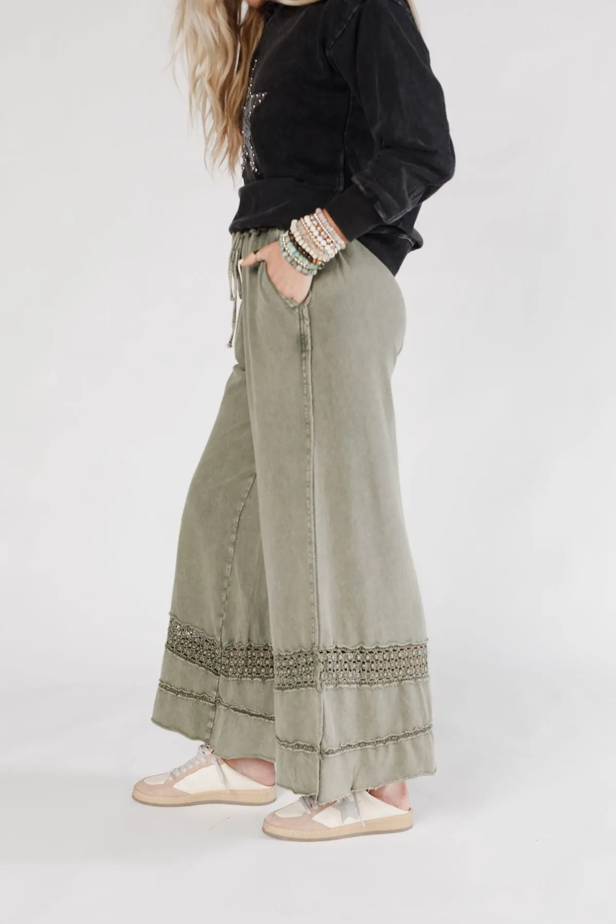 Just Breathe Wide Leg Pants - Olive