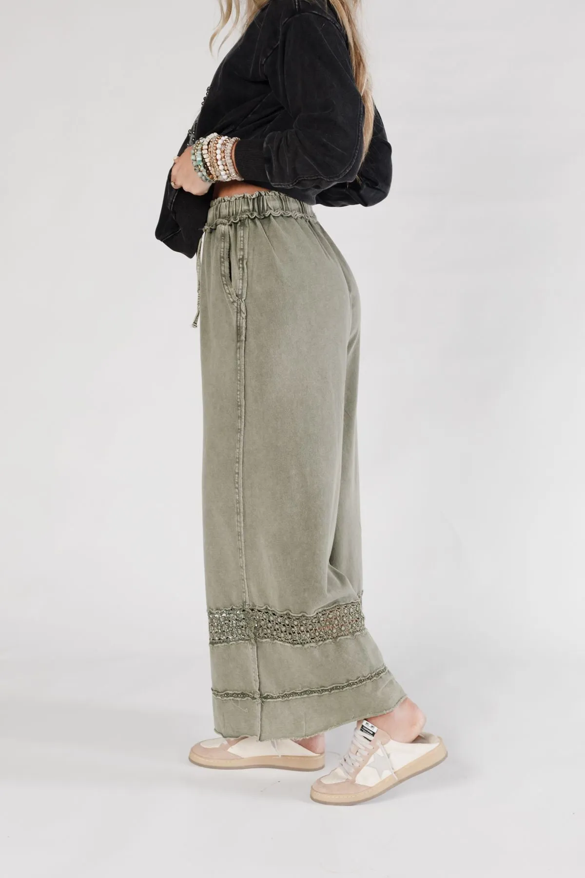 Just Breathe Wide Leg Pants - Olive