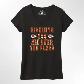 Ladies Kickin Ass Football V-neck (Kansas City)