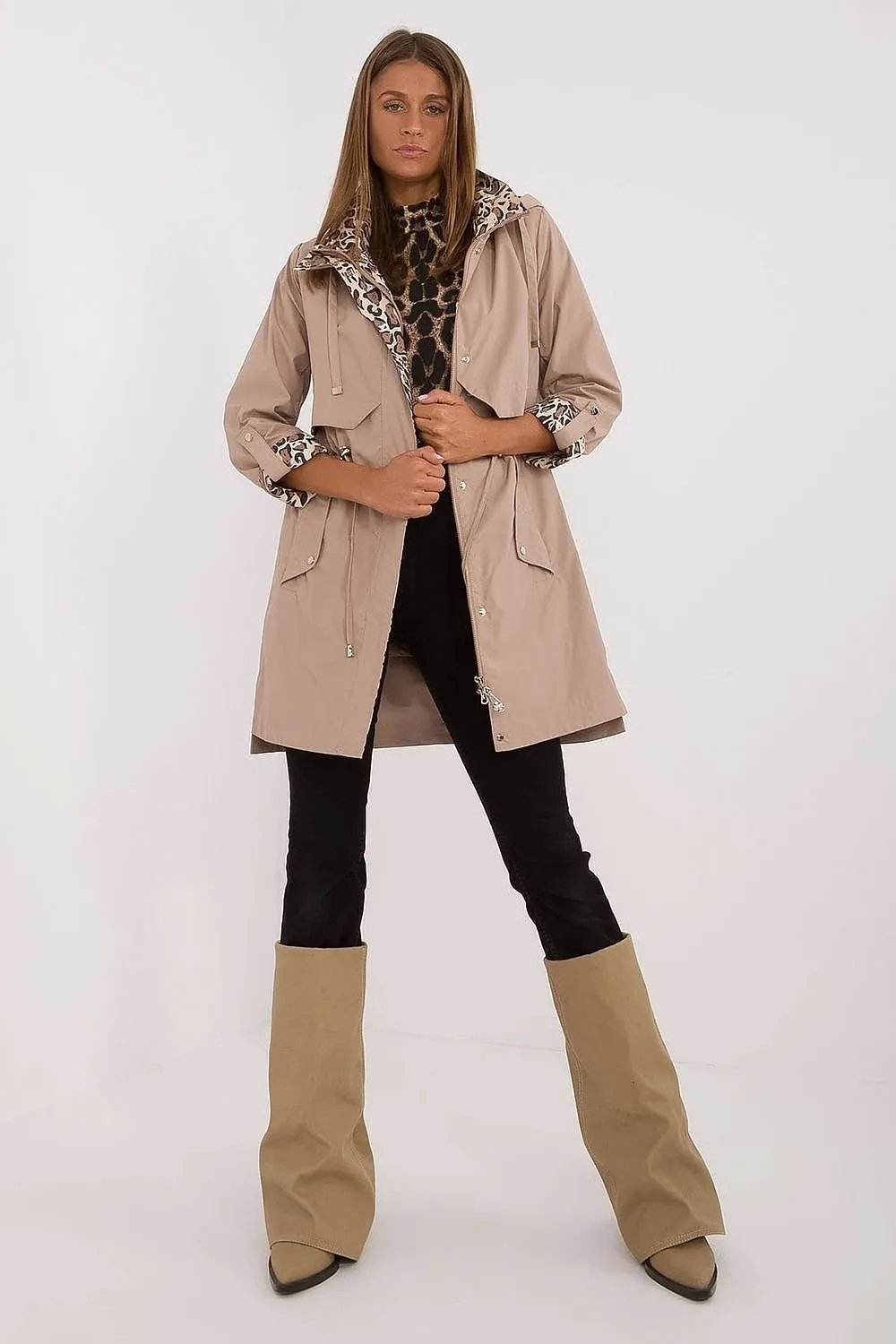 Light Brown Hooded Practical Jacket