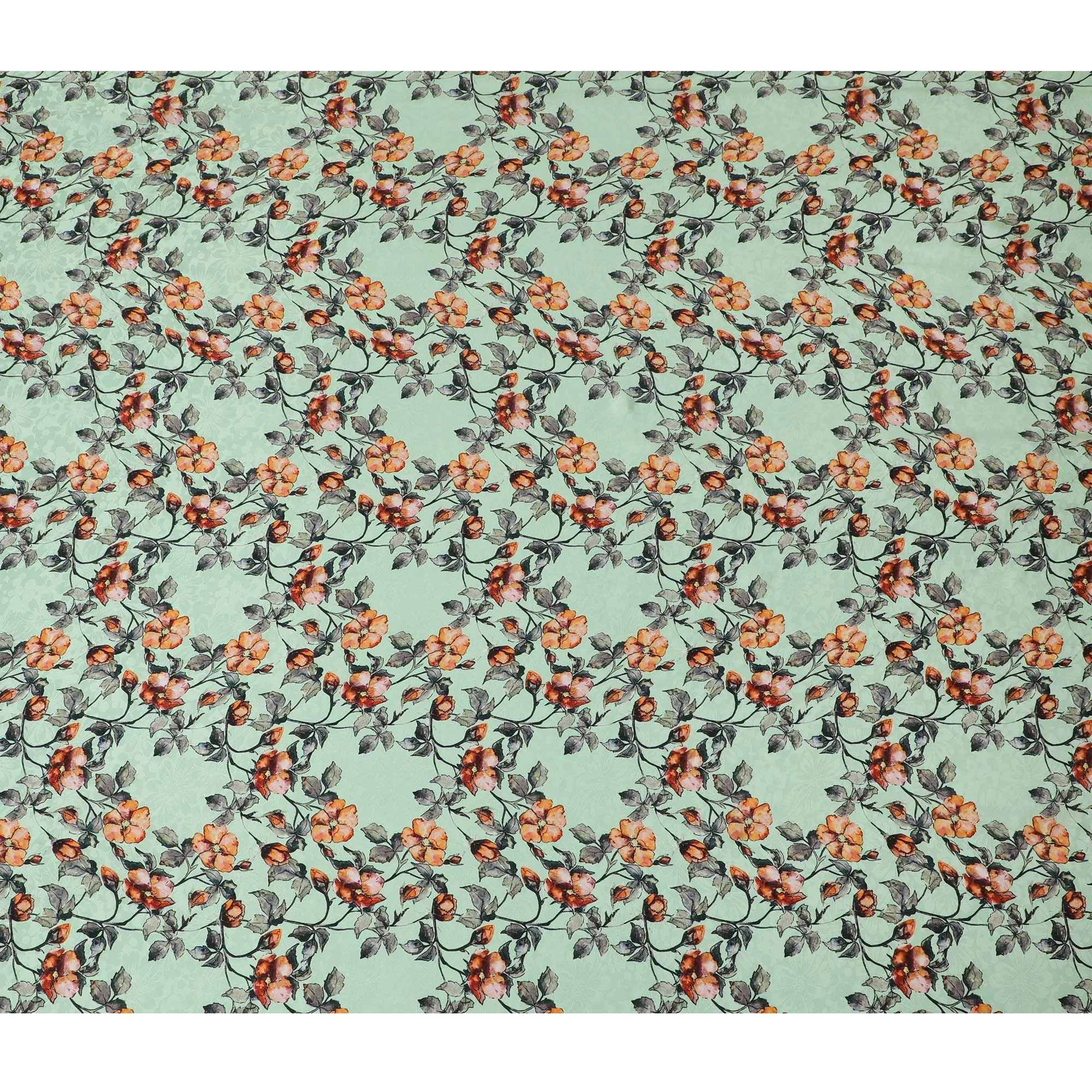 Mint Springtime Blossom Print Crepe Silk Fabric, 110cm Width - Fresh and Floral for Fashion & DÃ©cor-D18909