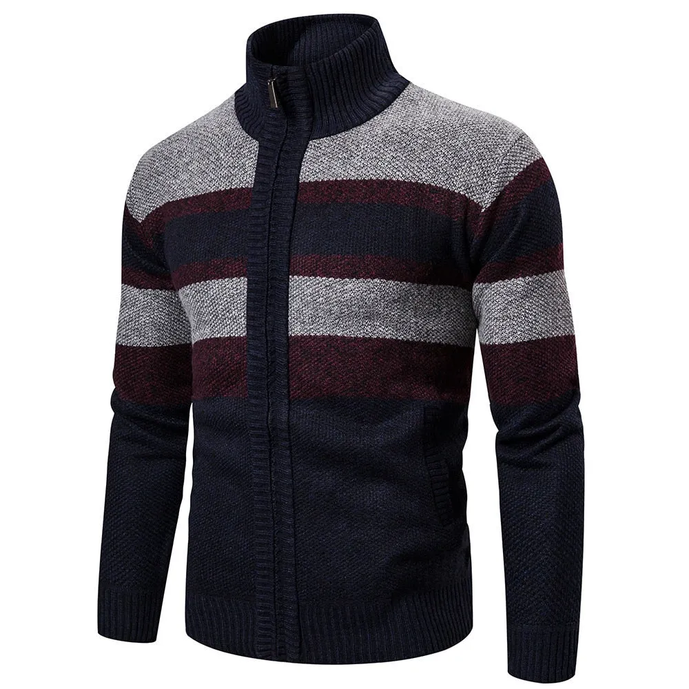 New Autumn Winter Cardigan Men Sweaters Jackets Coats Fashion Striped Knitted Cardigan Slim Fit Sweaters Coat Mens Clothing