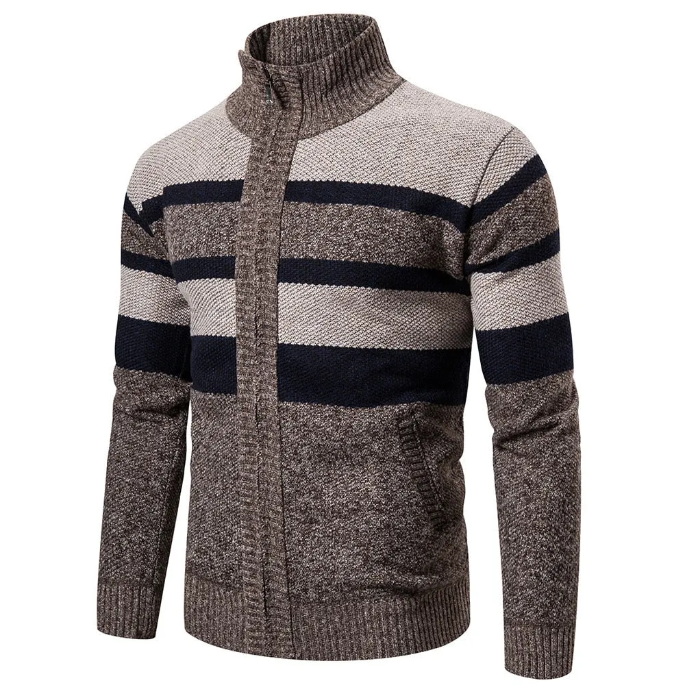 New Autumn Winter Cardigan Men Sweaters Jackets Coats Fashion Striped Knitted Cardigan Slim Fit Sweaters Coat Mens Clothing