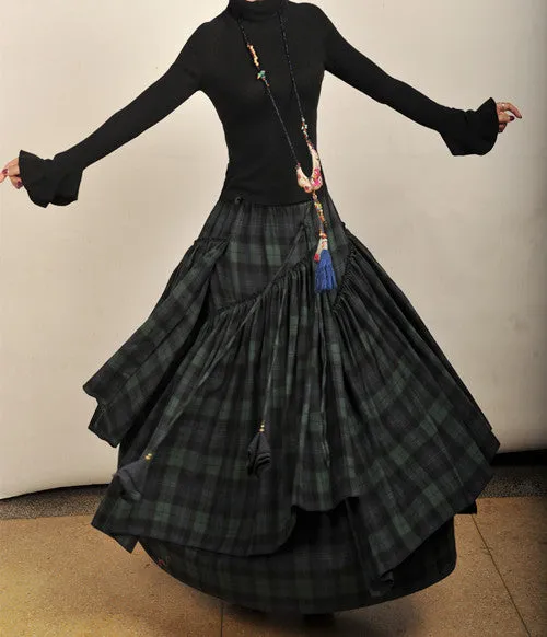 Outlander Loose Plaid Fringe Asymmetrical Winter Skirts