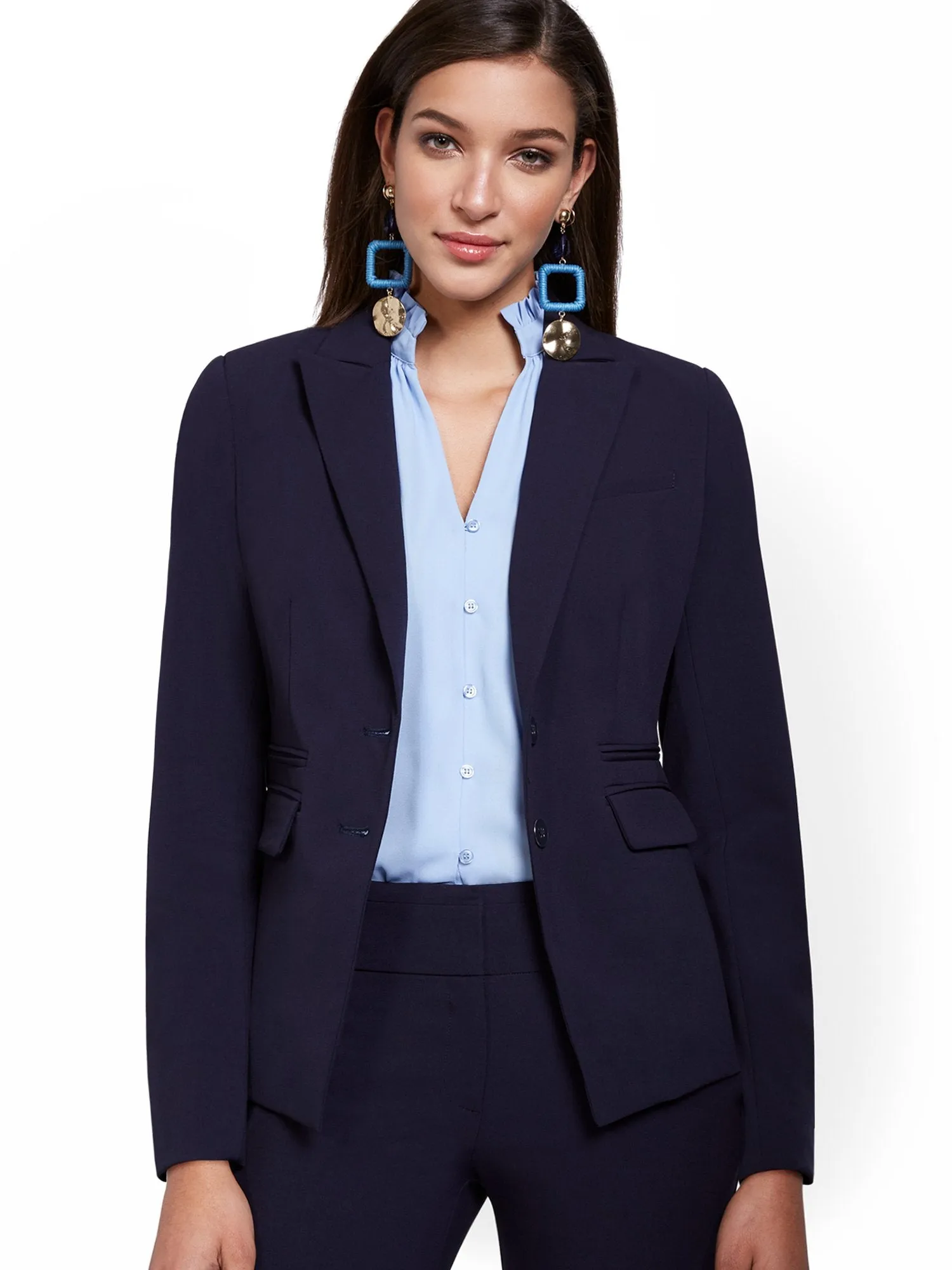 Petite Faux-Pocket Button-Front Blazer - Essential Stretch