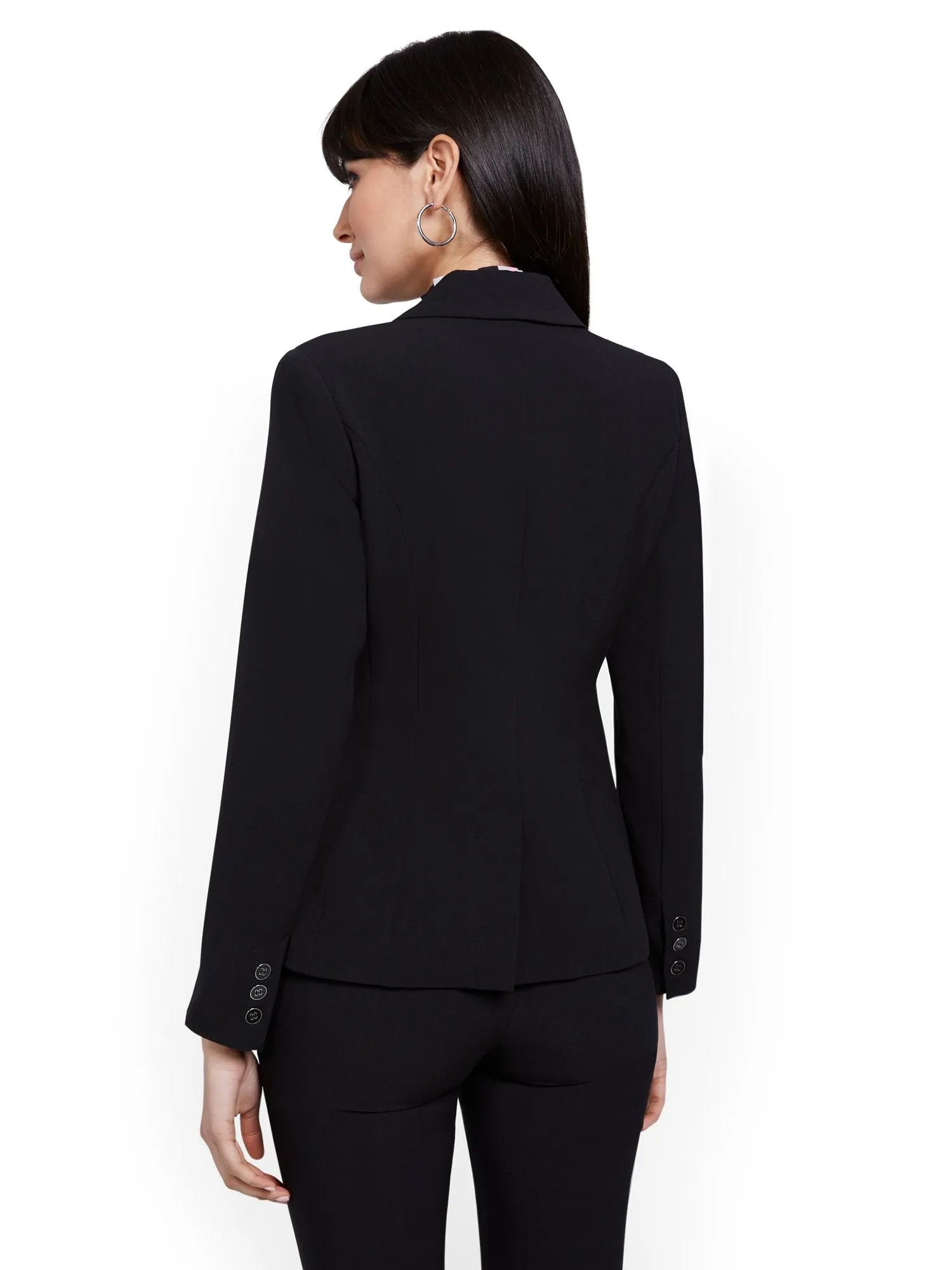 Petite Faux-Pocket Button-Front Blazer - Essential Stretch