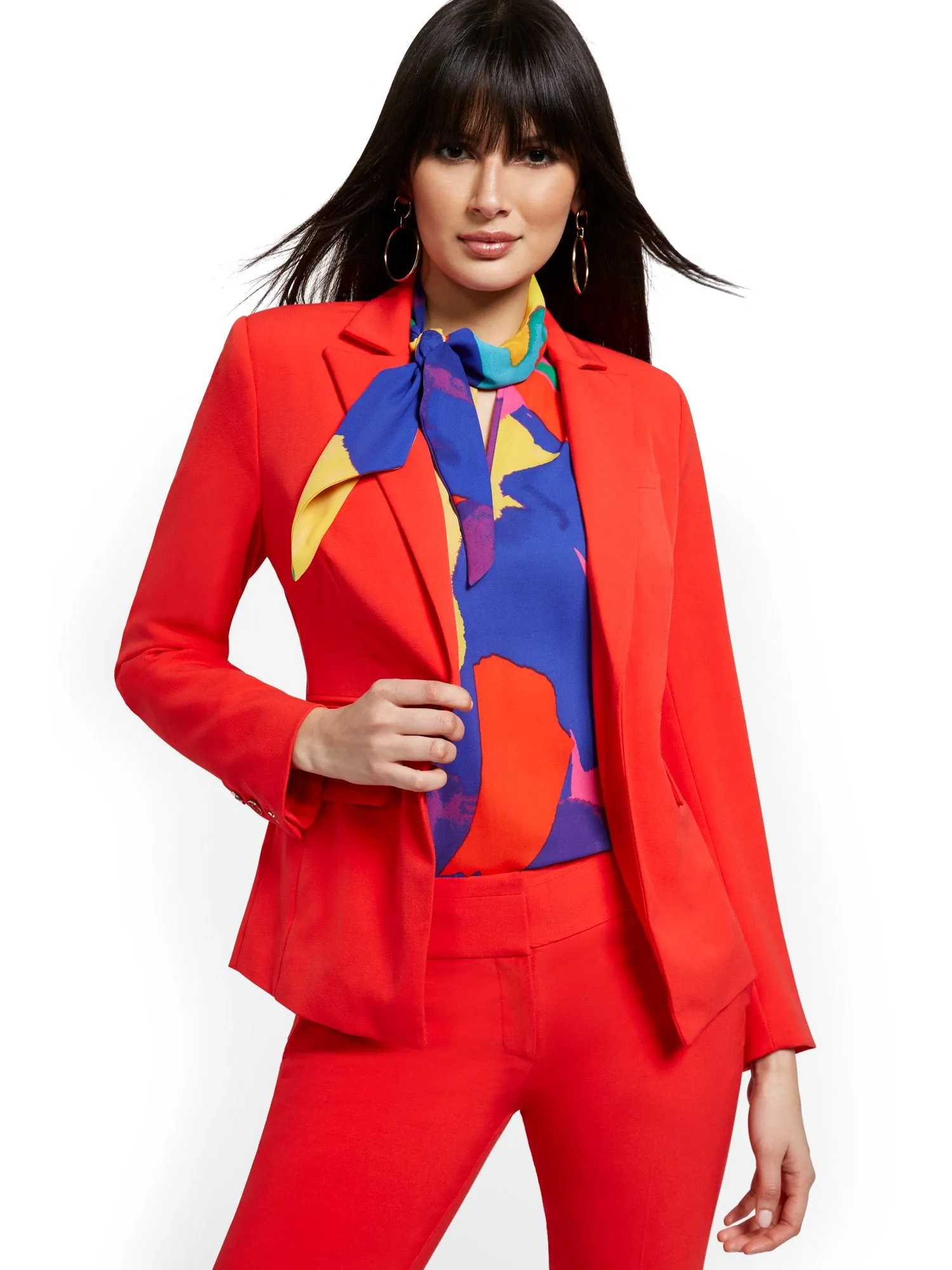 Petite Faux-Pocket Button-Front Blazer - Essential Stretch