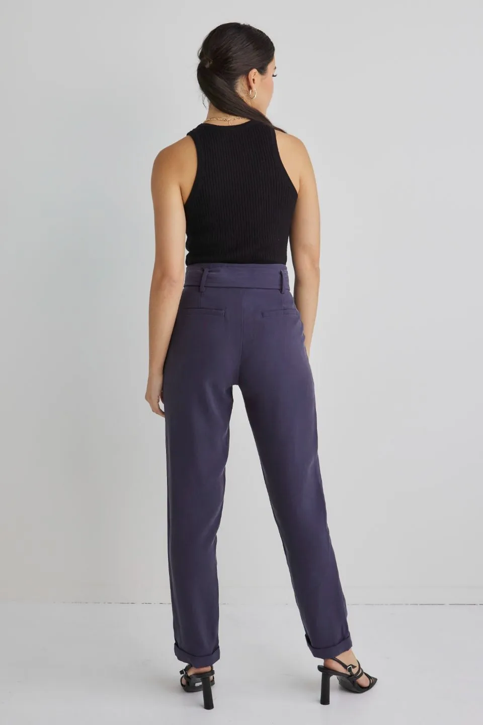 Pierre Navy Soft Viscose Tapered Leg Belted Pant