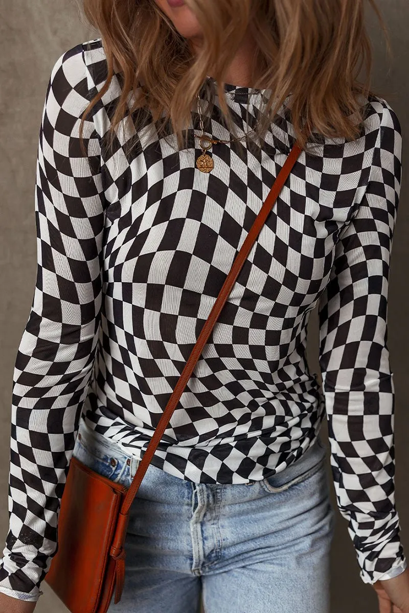 Playful Personality Black Checkered Mesh Top