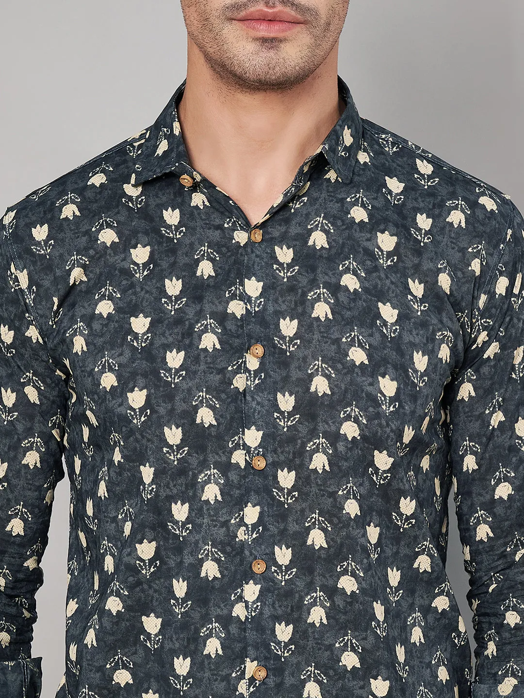 Pure Cotton Floral Print Full Sleeves Shirt For Men