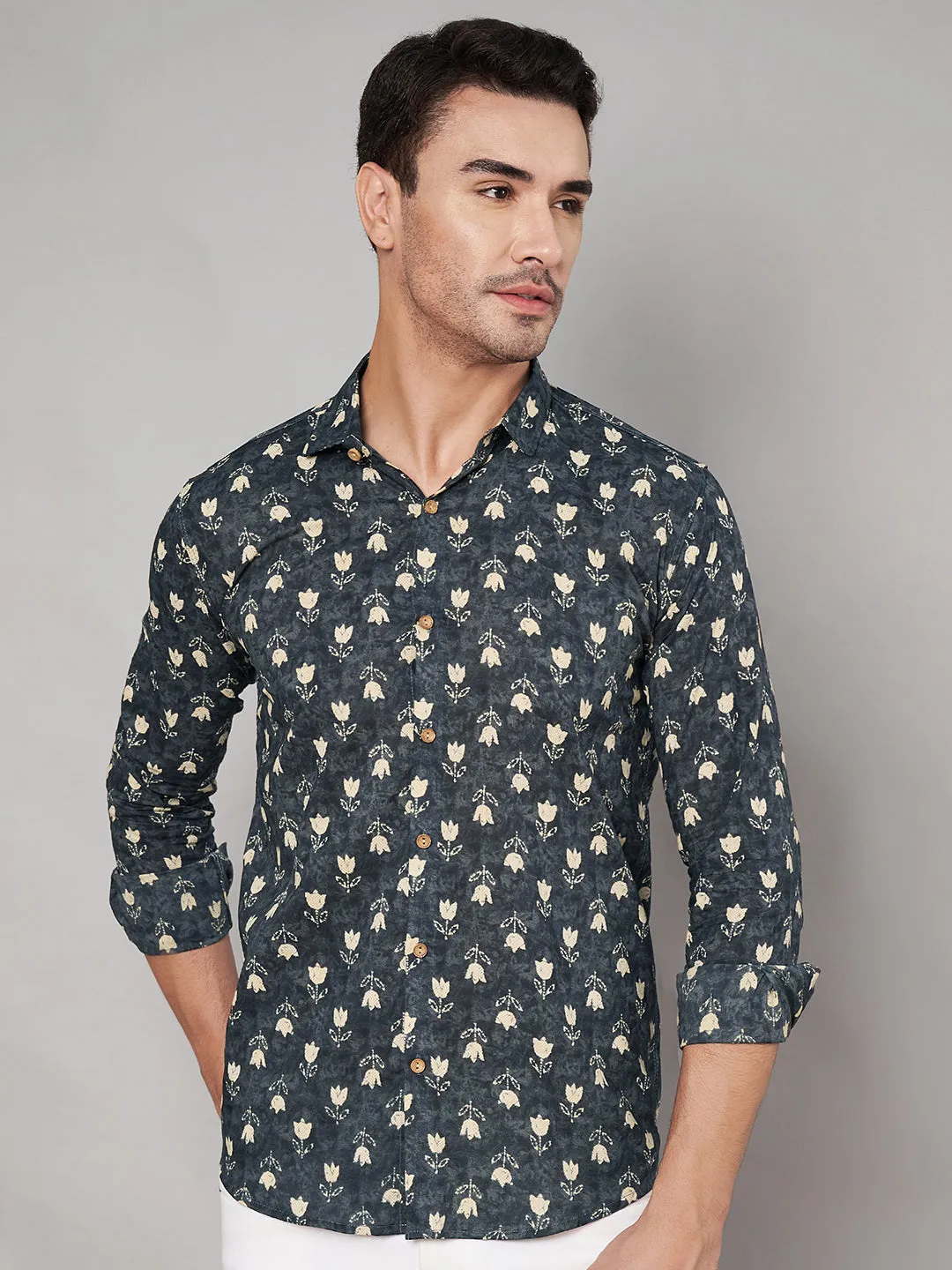 Pure Cotton Floral Print Full Sleeves Shirt For Men