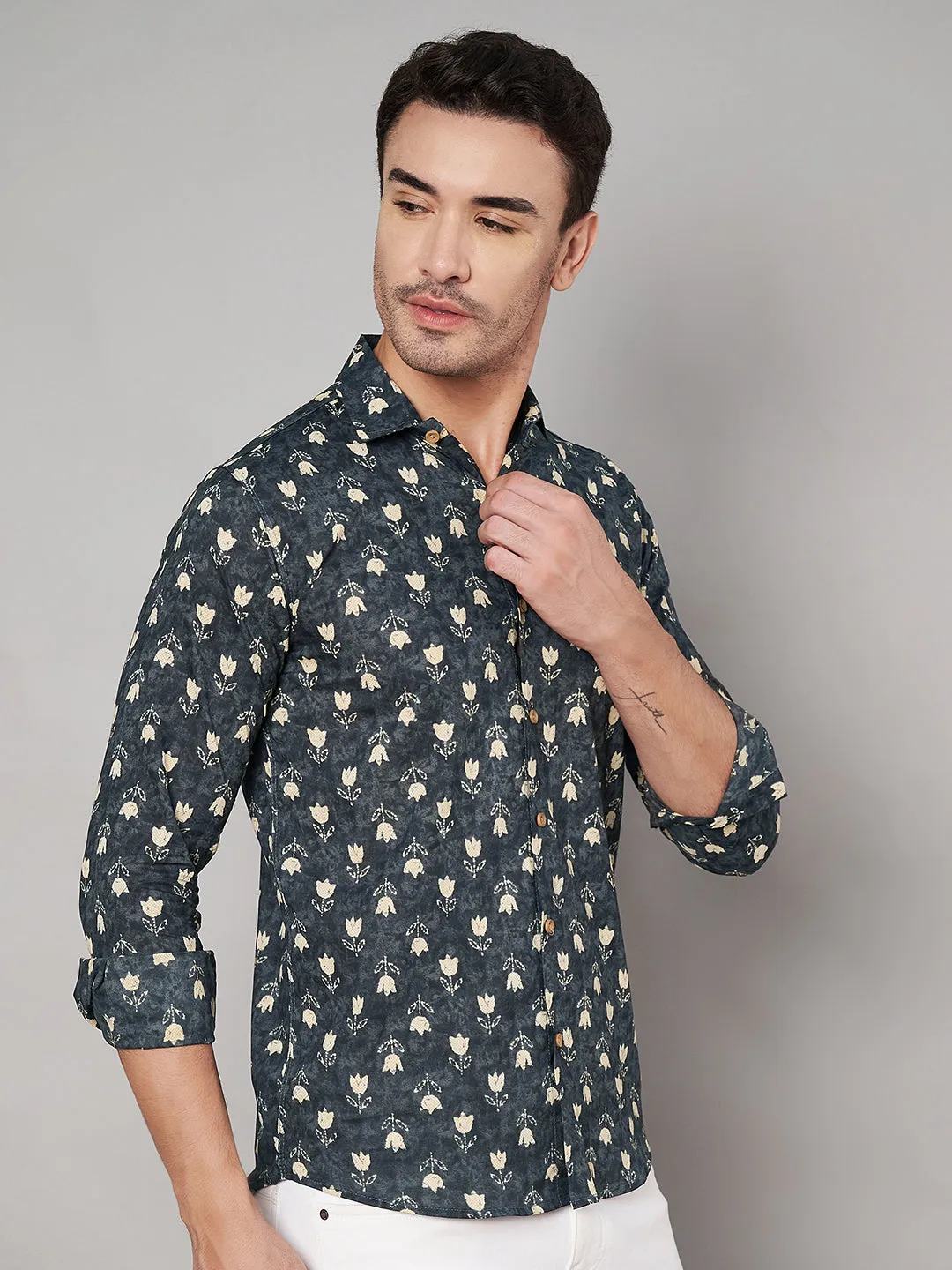 Pure Cotton Floral Print Full Sleeves Shirt For Men