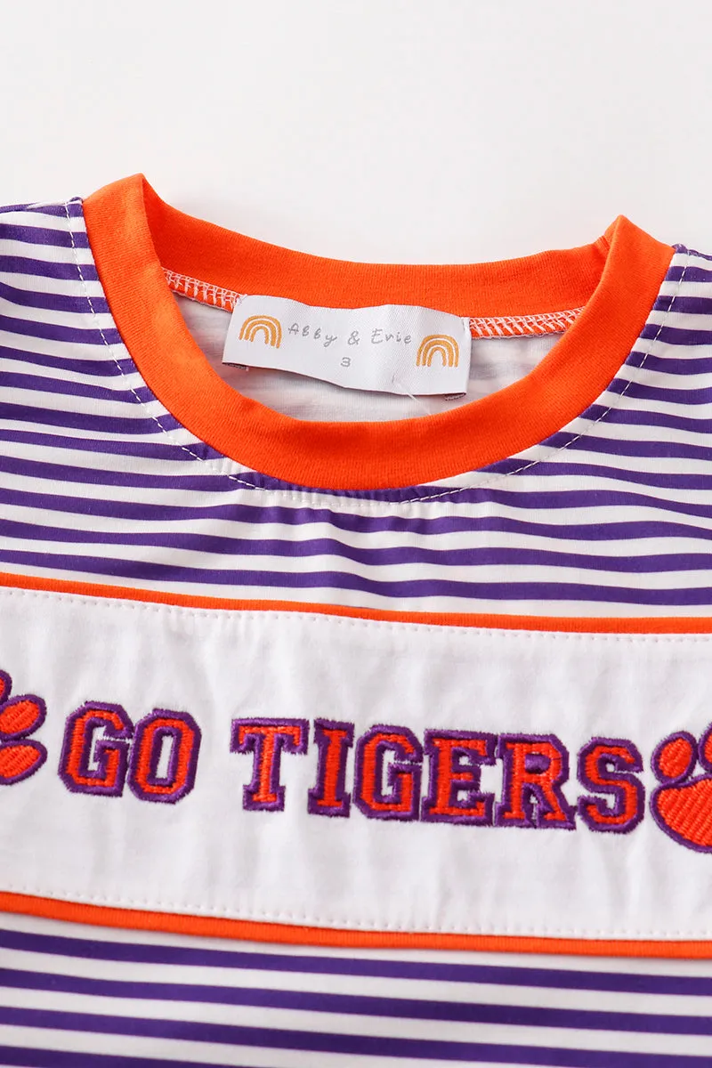 Purple stripe GO TIGERS embroidery boy set