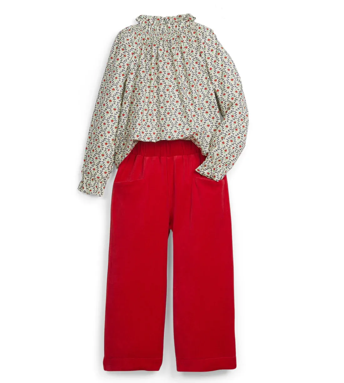 Red Velour Cropped Palazzo Pants