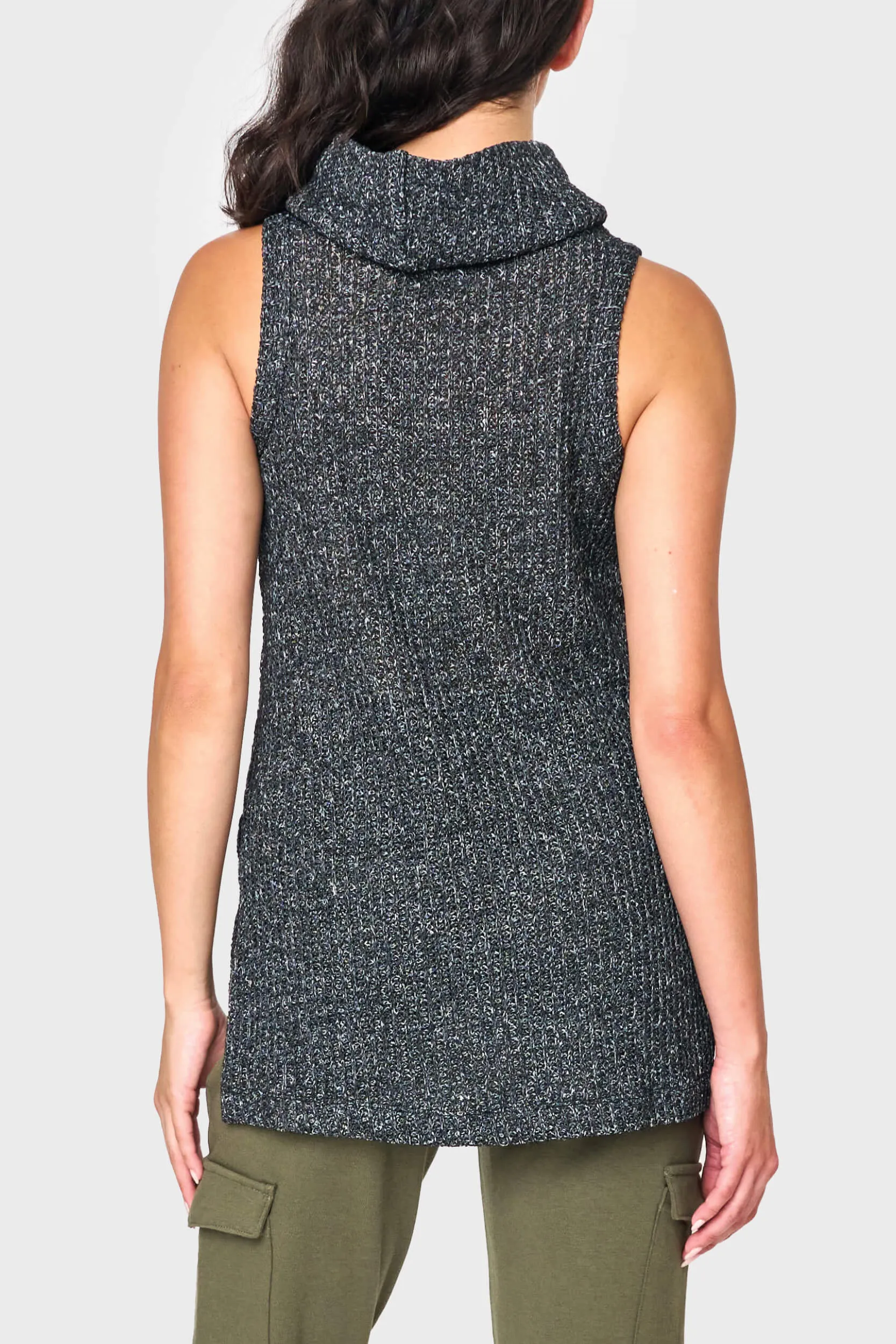 Roll Neck Sleeveless Crochet Vest