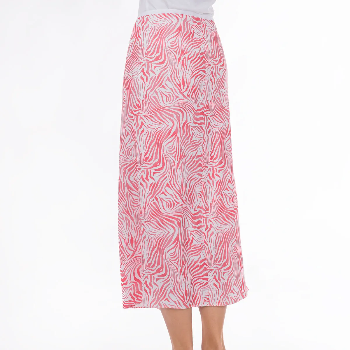 Ruched Midi Skirt in Coral Zebra Waves