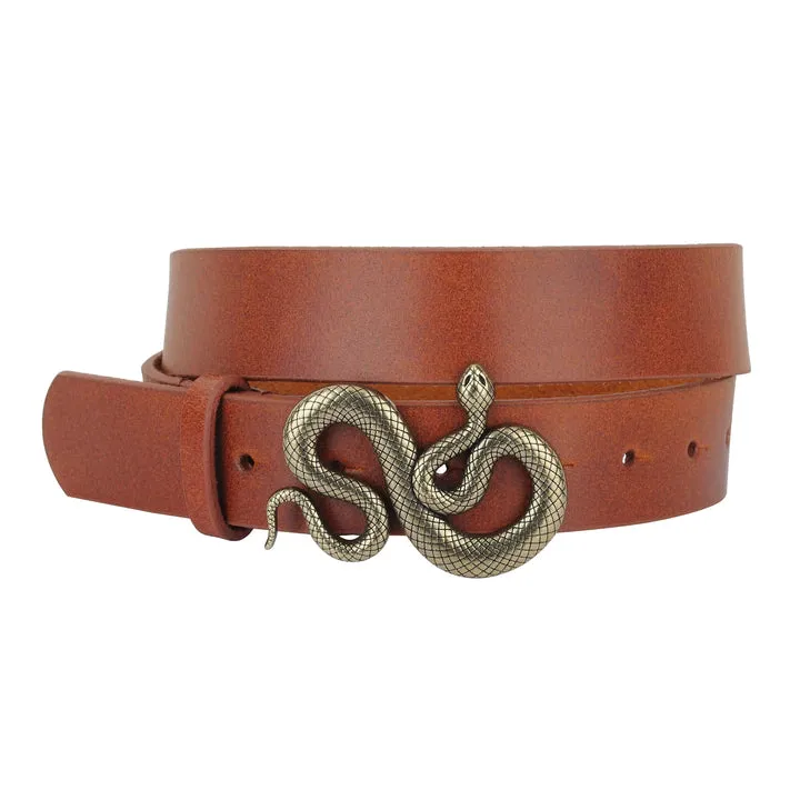 Snake Buckle Belt, Tan