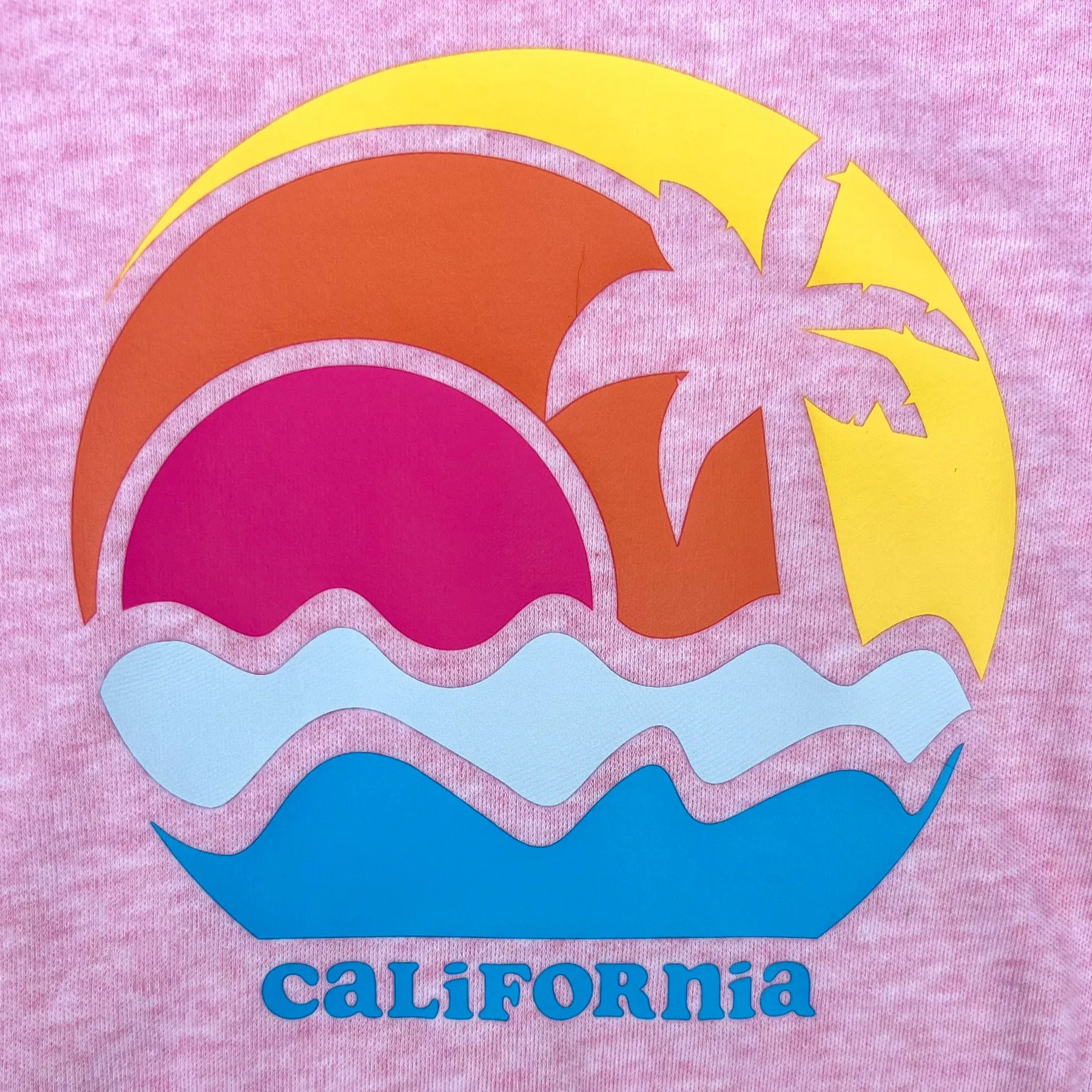 Sol Baby California Sunset Palm Ocean Long Sleeve Pink Crew Neck Tee