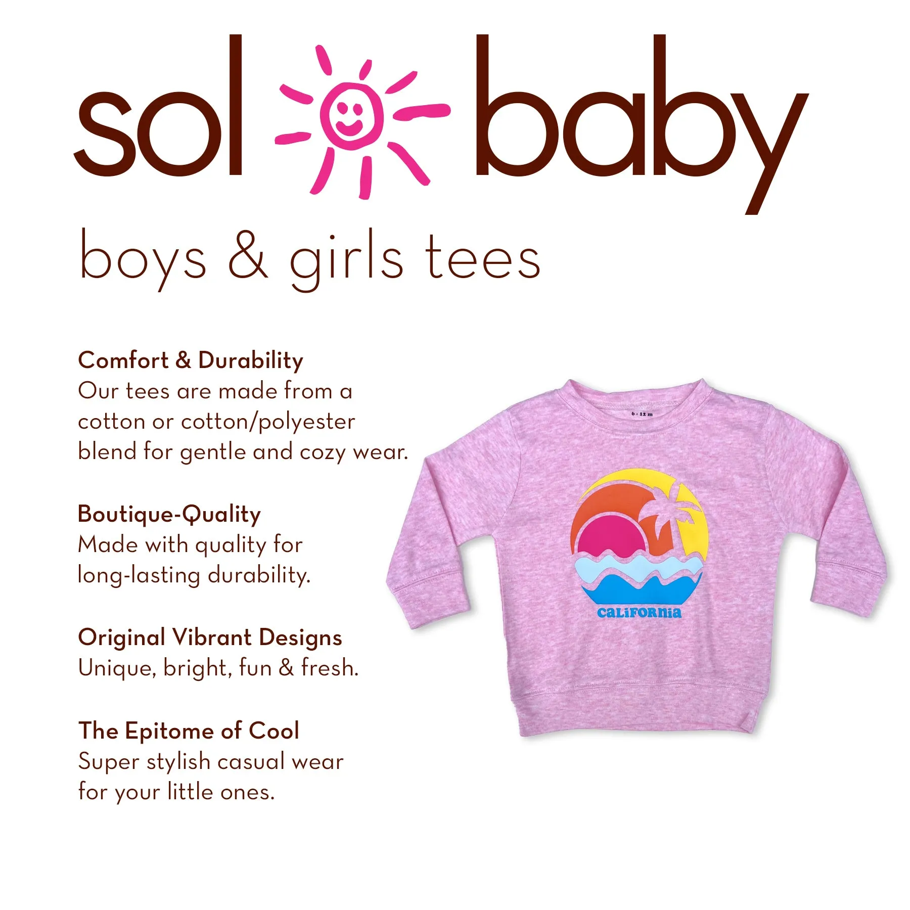 Sol Baby California Sunset Palm Ocean Long Sleeve Pink Crew Neck Tee