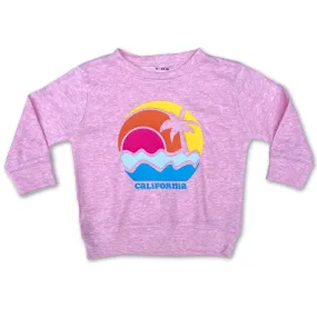 Sol Baby California Sunset Palm Ocean Long Sleeve Pink Crew Neck Tee