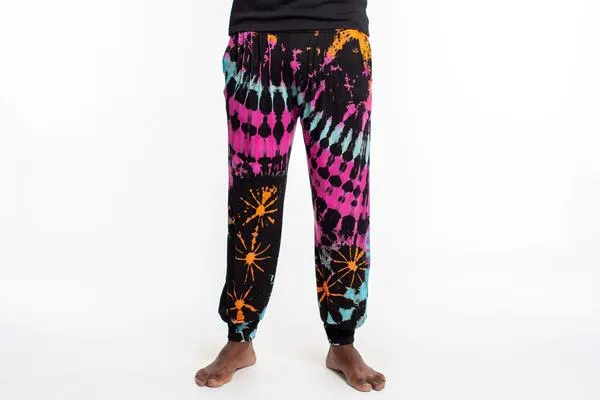 Unisex Tie Dye Cotton Harem Pants in Festival Black