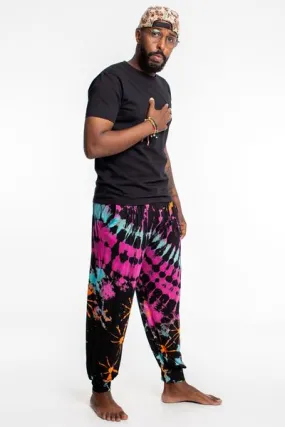 Unisex Tie Dye Cotton Harem Pants in Festival Black