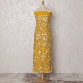 Vibrant Yellow Blended Cotton Fabric with White and Gold Embroidery - Last Piece of 3.0 Meters, 110 cm Width-D19770