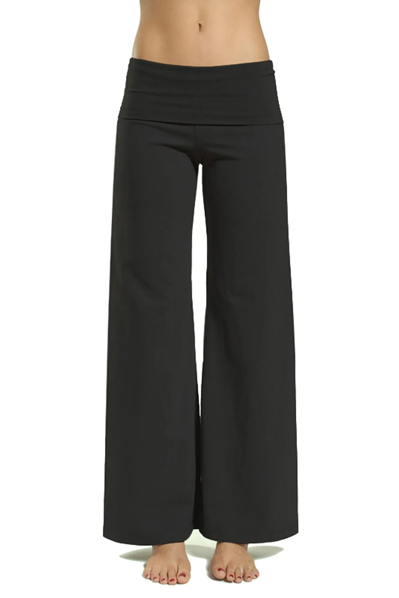 Wide Leg Roll Down Pants (Style W-326, Black) by Hard Tail Forever