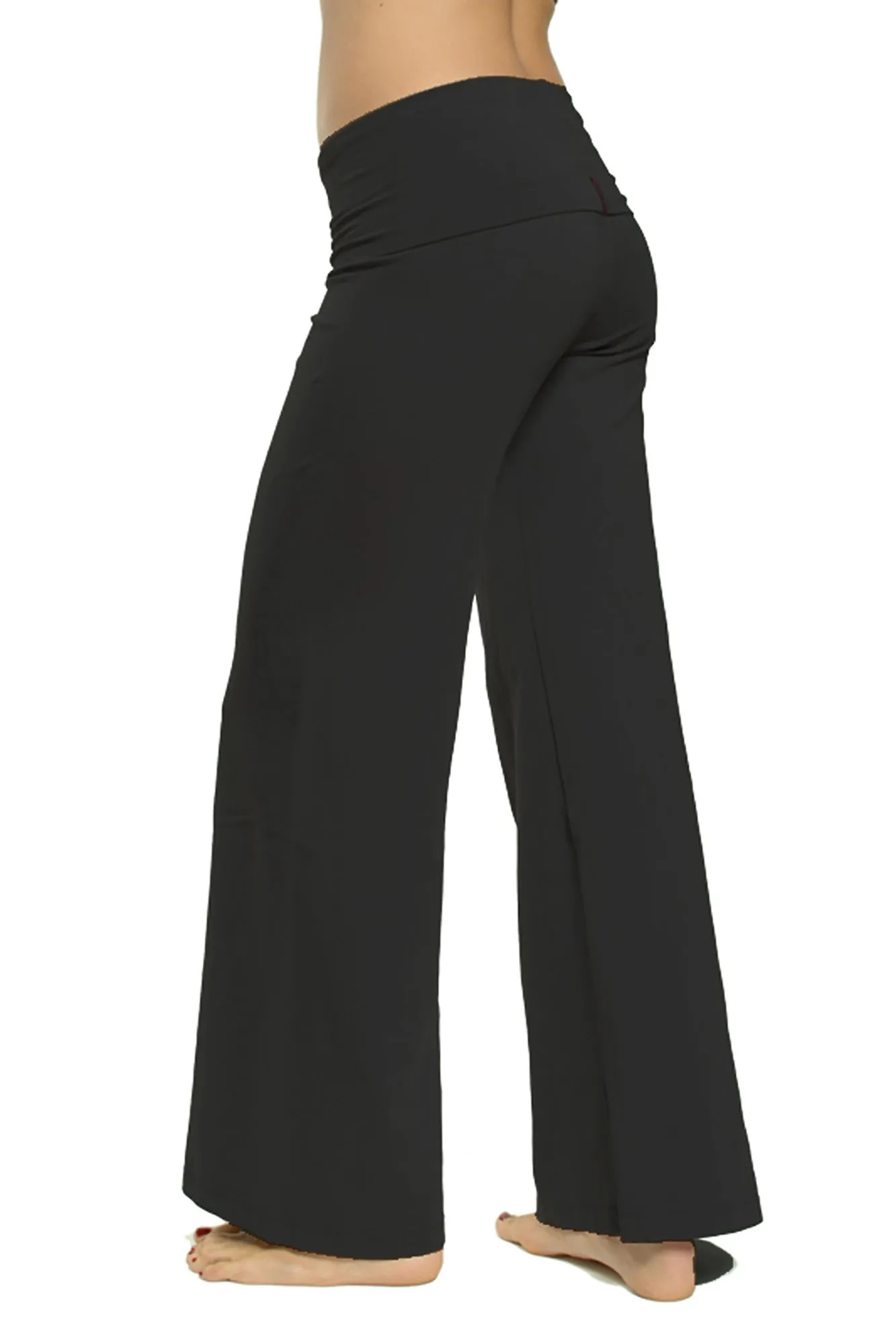 Wide Leg Roll Down Pants (Style W-326, Black) by Hard Tail Forever