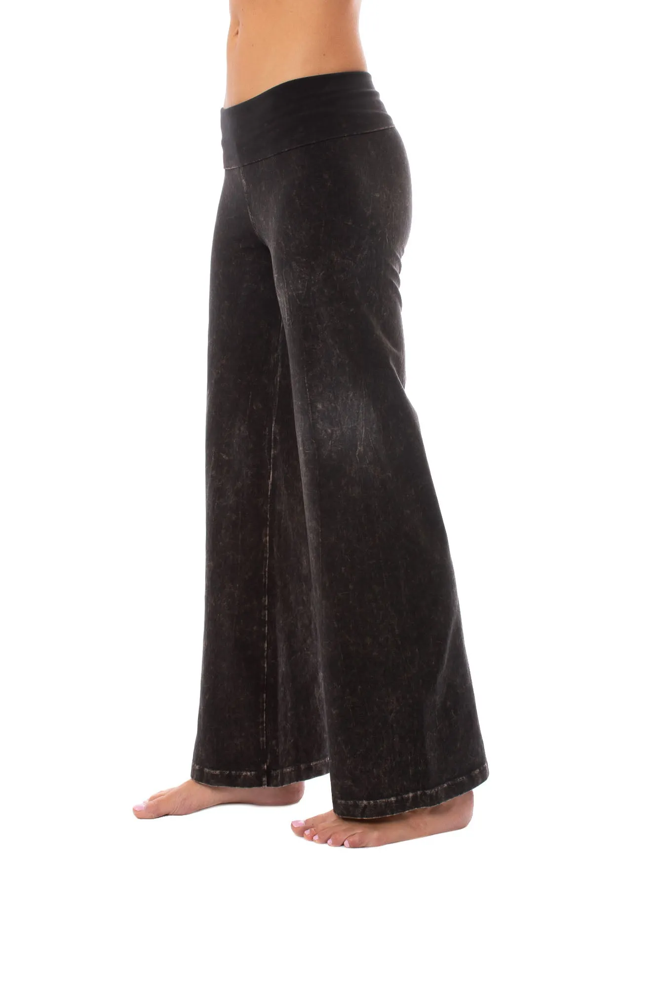 Wide Leg Roll Down Pants (Style W-326, Black Mineral Wash MW6) by Hard Tail Forever