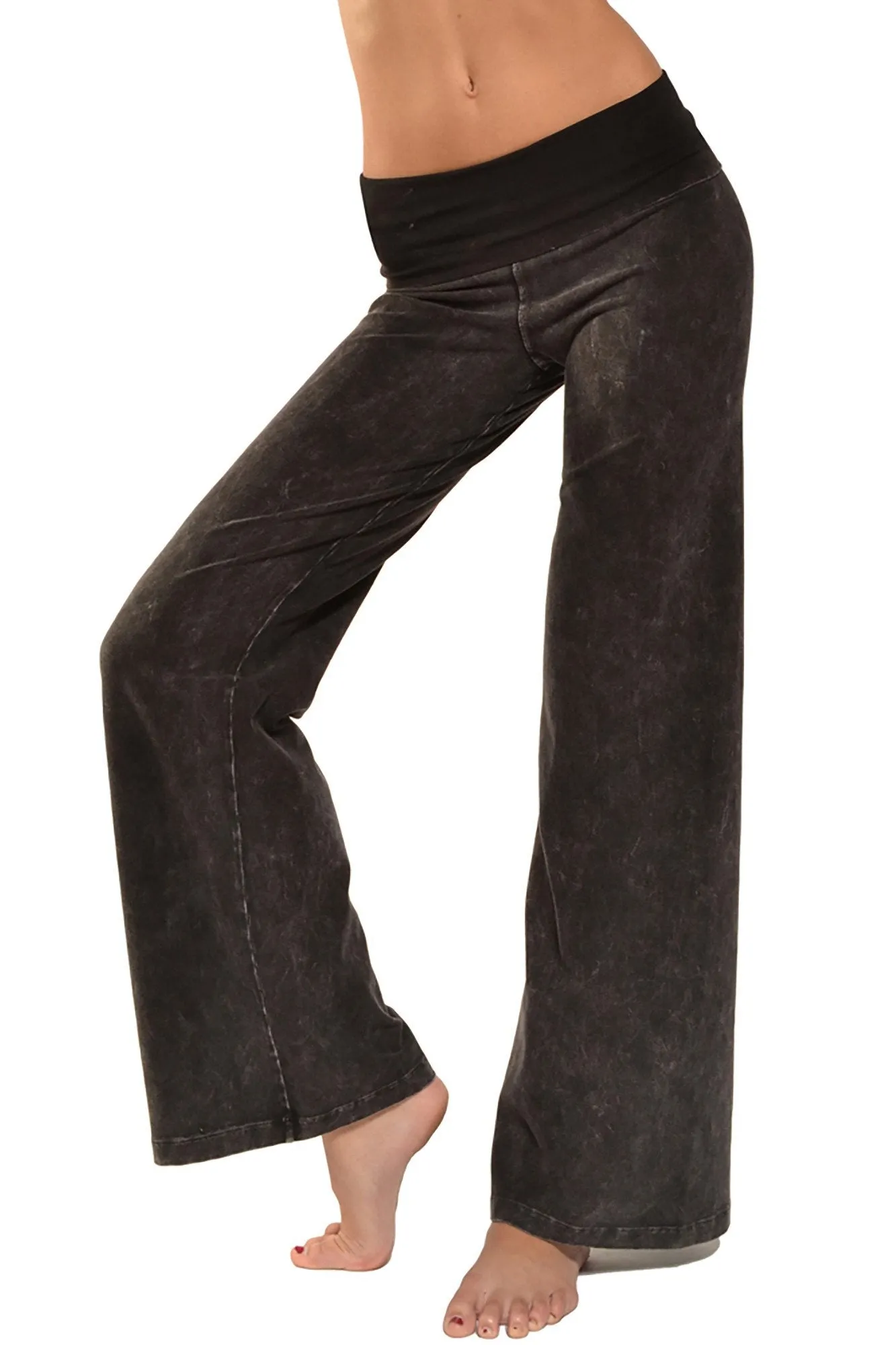 Wide Leg Roll Down Pants (Style W-326, Black Mineral Wash MW6) by Hard Tail Forever