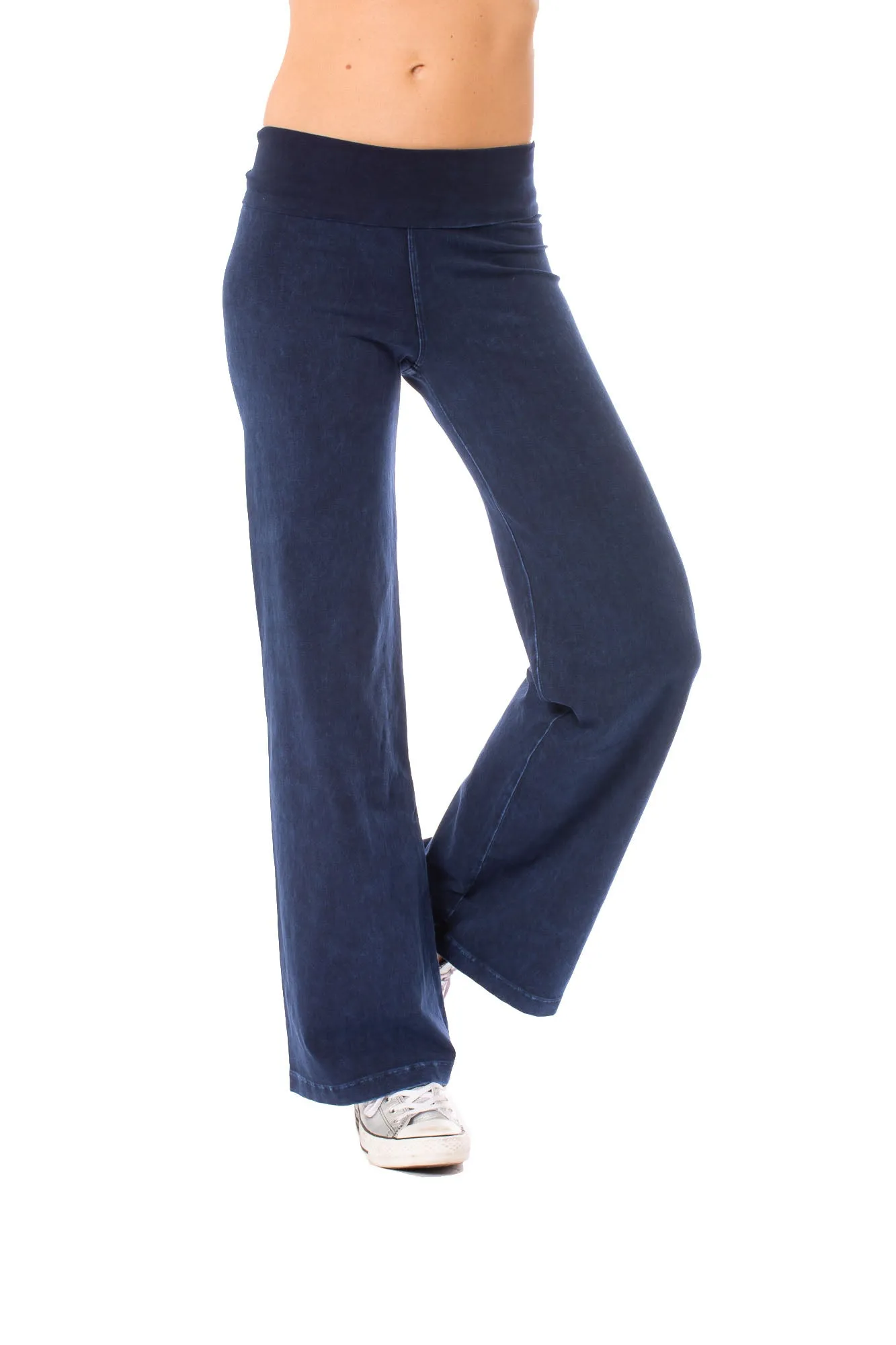 Wide Leg Roll Down Pants (Style W-326, Dark Blue Mineral Wash MW8) by Hard Tail Forever