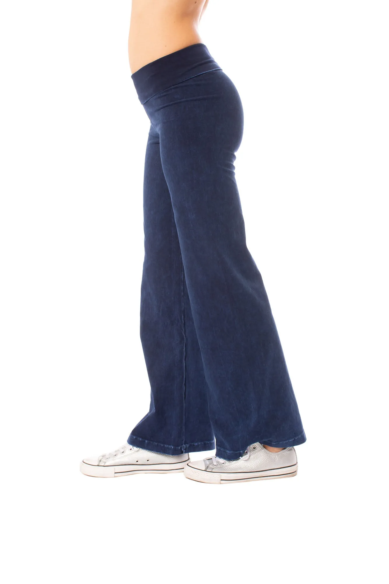 Wide Leg Roll Down Pants (Style W-326, Dark Blue Mineral Wash MW8) by Hard Tail Forever