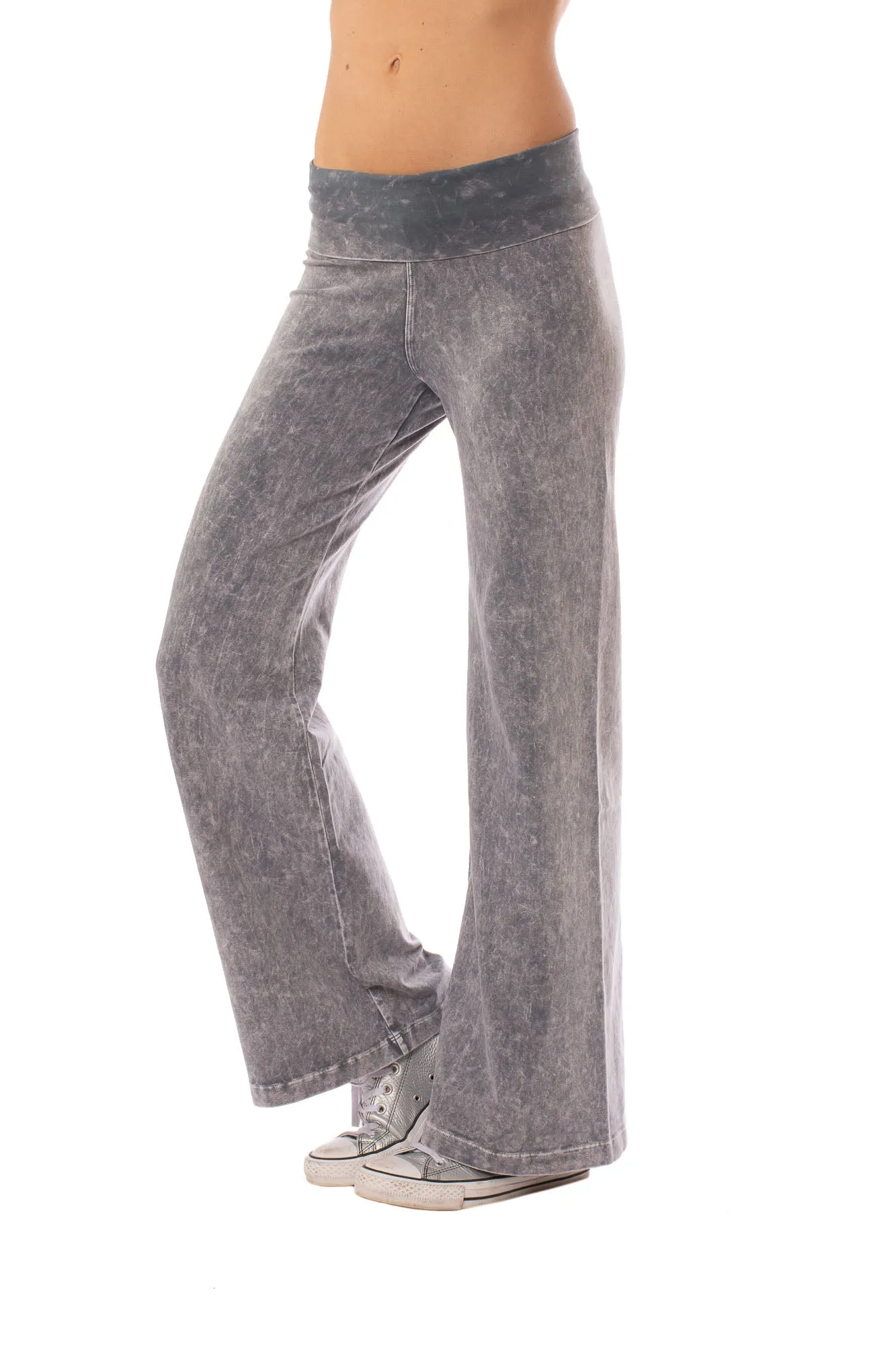 Wide Leg Roll Down Pants (Style W-326, Light Grey Mineral Wash MW11) by Hard Tail Forever