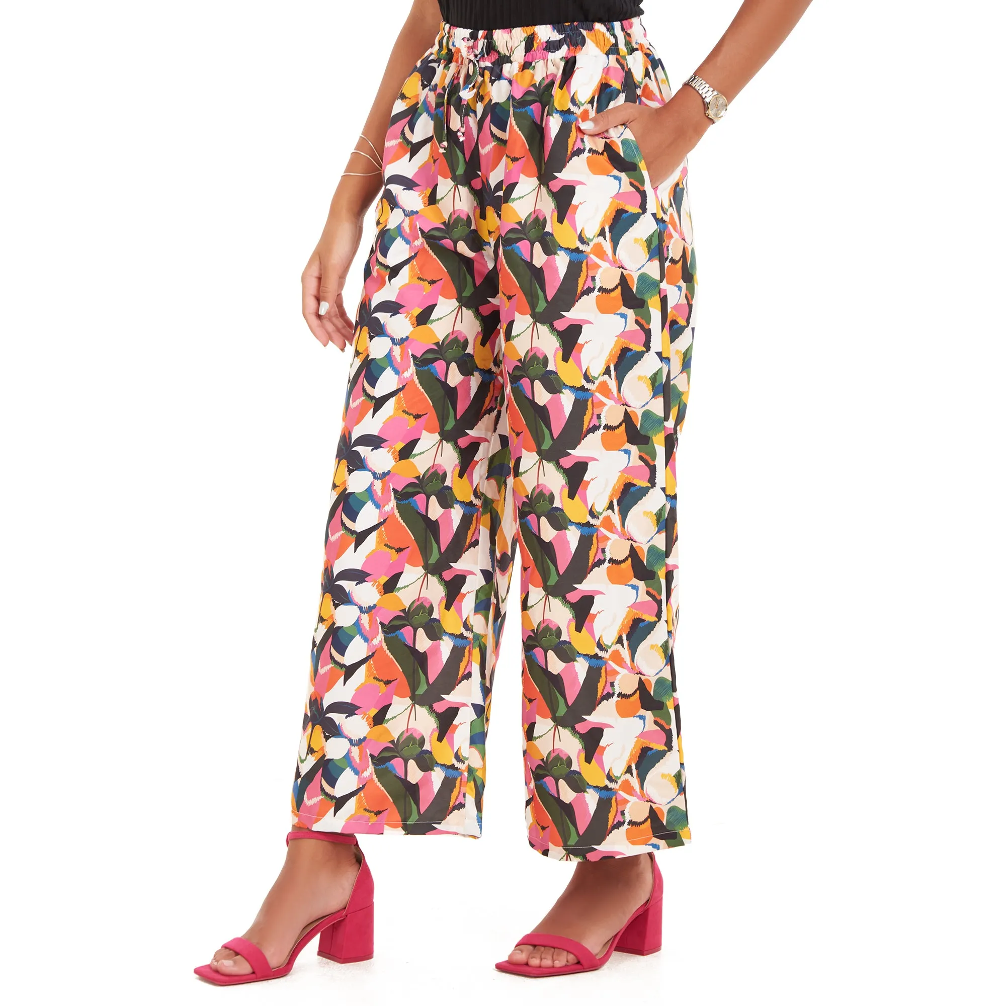 Women summer wide leg pants Floral Abstract